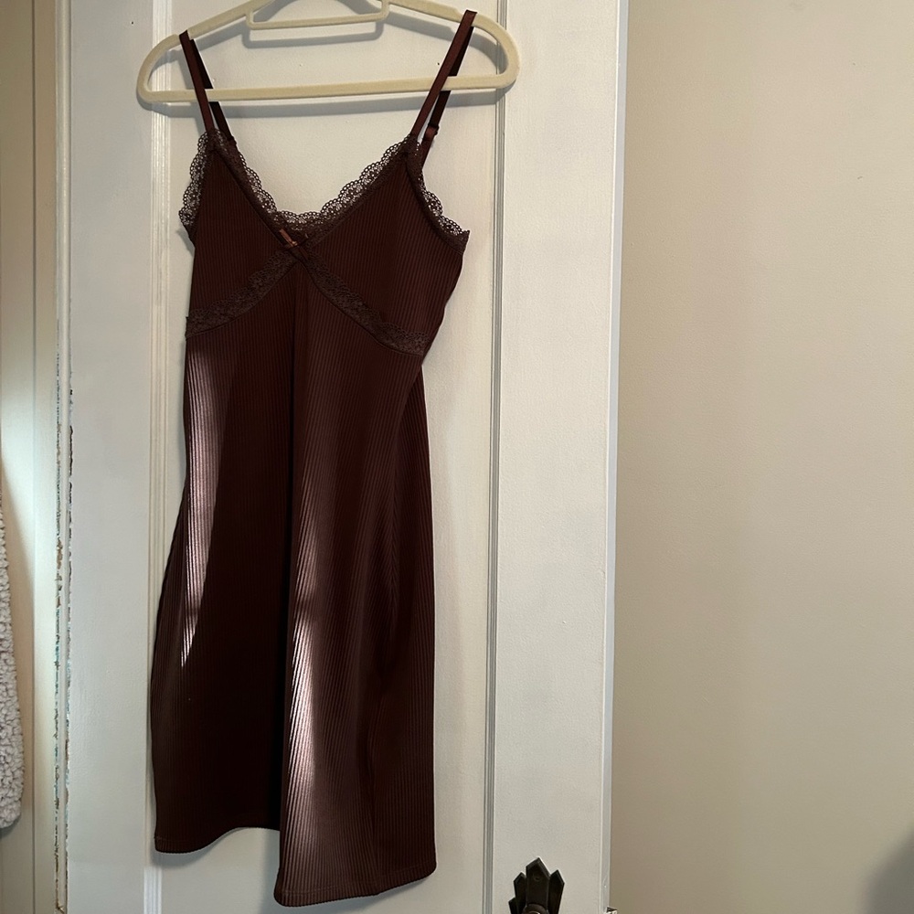 Brown Ribbed Lace-Trimmed Dress from H&M